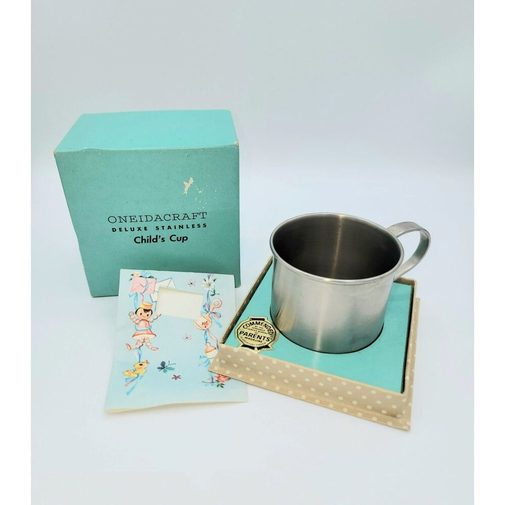 Vintage Oneidacraft Deluxe Stainless Silver Child's Cup Gift w Box